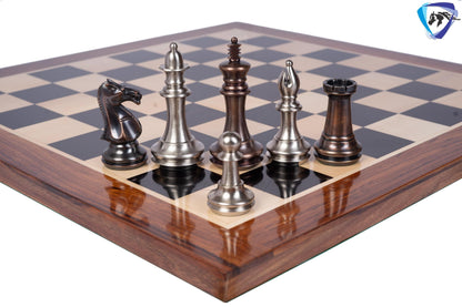 1849 Brass Staunton chess pieces set King: 4" MATTE STEEL-ANTIQUE finish+ 21" Ebony wood chess board(55mm) + Leather Storage box