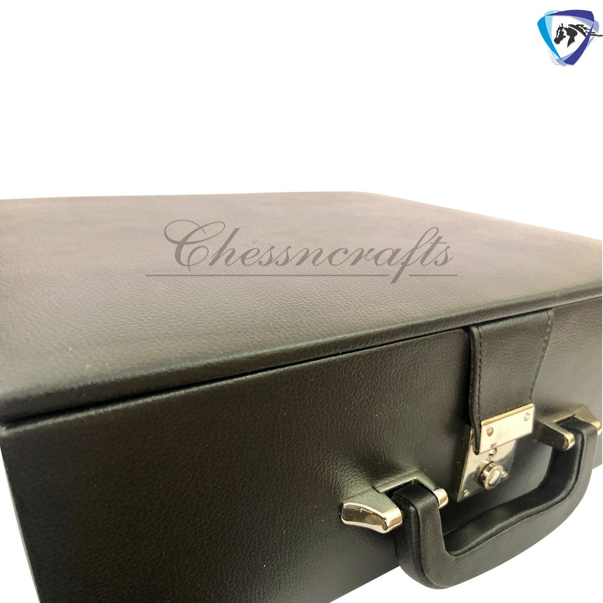 Leatherette Coffer Storage box for Chess Pieces of king Height: 4.0" to 4.5"- 2 Trays, Velvet lining & Lock w/ handle.