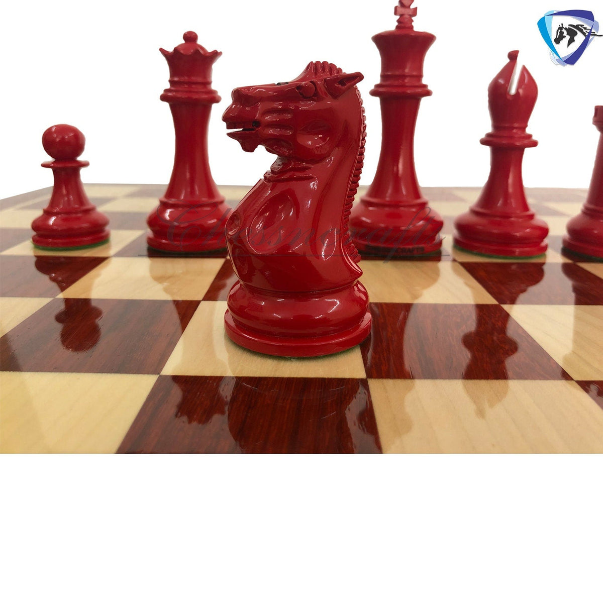 combo of 1849 Reproduced Staunton chess set 4.5" painted with Bud rosewood chess board 19" lacquered