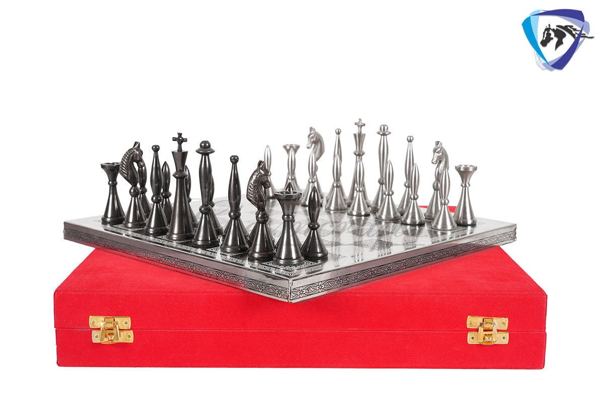 Solid Brass Chess pieces set French Silver copper King: 4.25"
