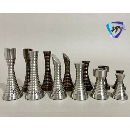3.5" Solid Brass Chess pieces set RING STEEL SLEEK Silver & Antique Polish Minimalist Brass Chess Pieces set.