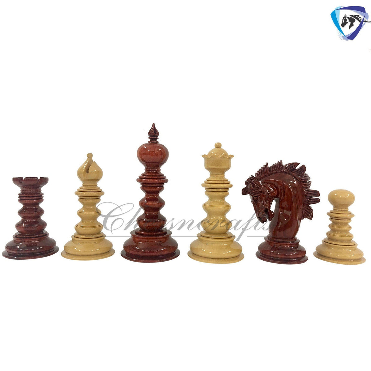 4.4" Bud Rosewood Chess Pieces Set St. Petersburg / Savano Series Luxury Artisan Padauk chess Set Weighted Extra queens- 4Q Weighted