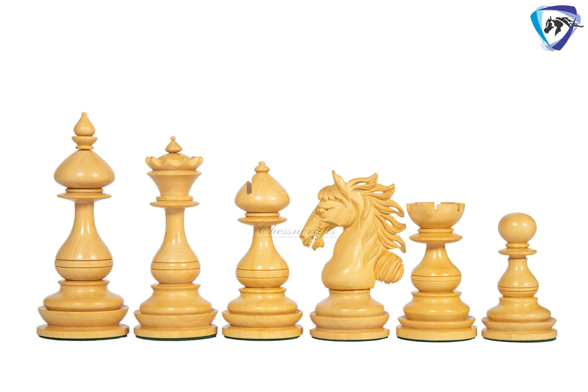 4.5" Staunton Ebony wood Chess pieces Set- WILD STALLION + 21" Ebony wood Chess Board STEPS border  + Leatherette storage Box.