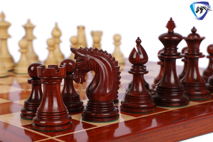 4.5" Staunton Chess Pieces set in Bud Rosewood- PATTON series + 21" Bud Rosewood Chess Board (SQ: 55mm) + Leather Storage box