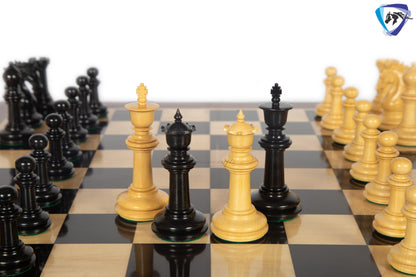 4.5" Ebony wood Staunton Chess pieces Set - STALLION VER 2.0 + 23" Ebonywood chess board (SQ: 60mm) + Leather Storage box for chess pieces