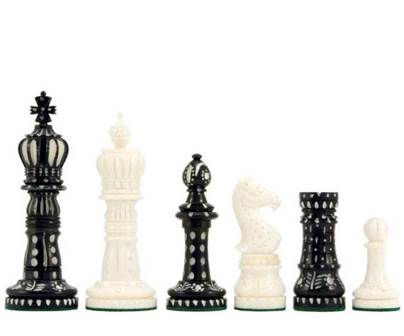 Bone chess pieces set king 4" hand carved camel bone chess set Crown design-ONLY CHESS PIECES(32)