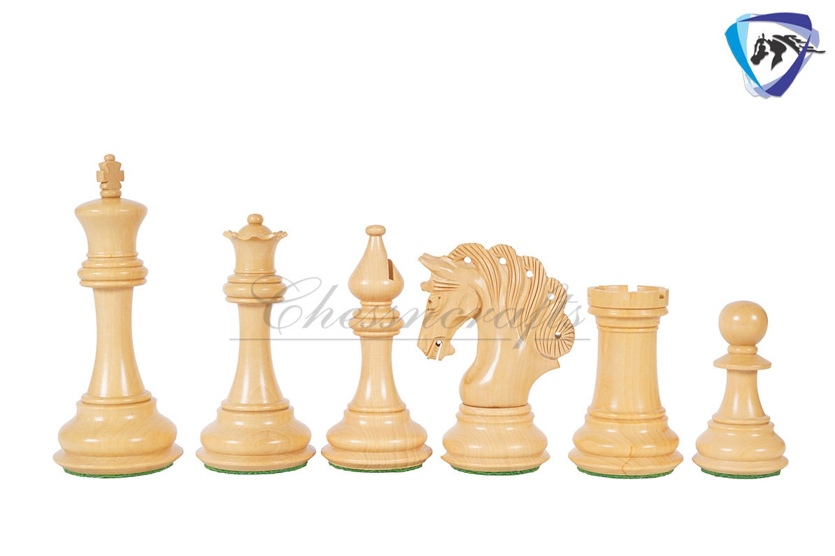 4.2" Luxury Staunton Chess Pieces Set in Ebonywood(natural black) & Boxwood- MAYFAIR Triple Weighted w/ 2 Extra queens- 4Q