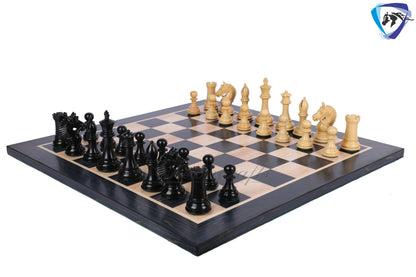 4.2" Ebonywood Staunton Chess Pieces Set - EXCALIBUR- Weighted + 21" Ebonywood look chess board + Leather storage box.
