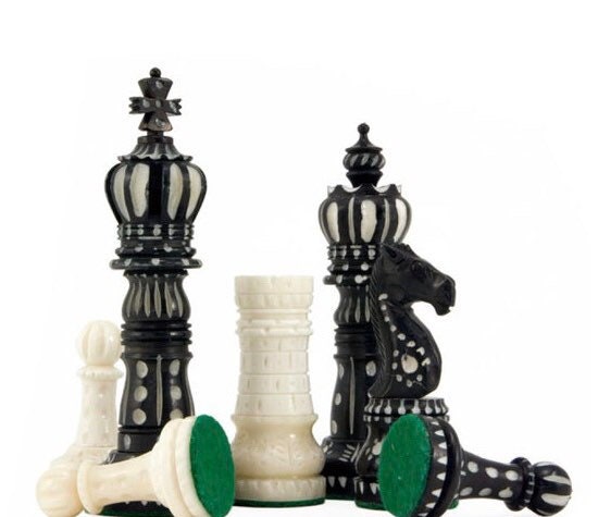 Bone chess pieces set king 4" hand carved camel bone chess set Crown design-ONLY CHESS PIECES(32)