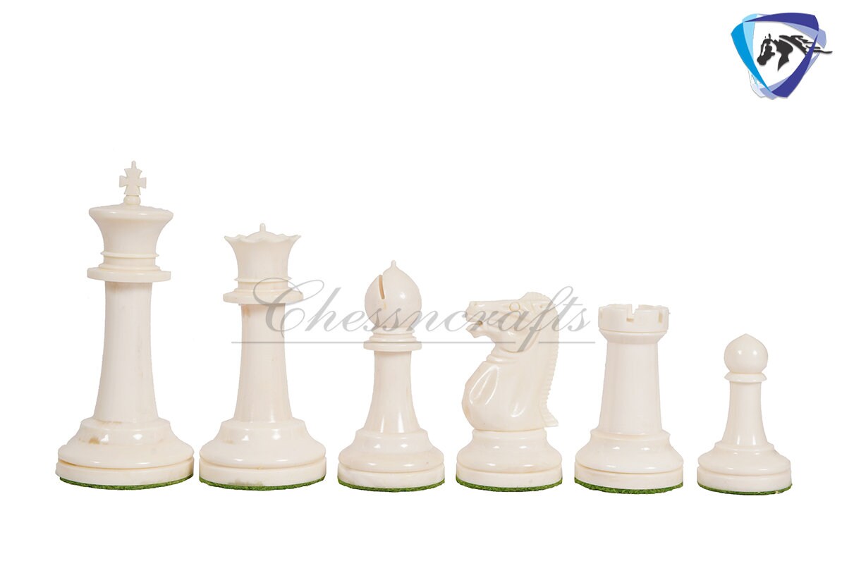 4.2" Camel Bone Staunton chess Pieces set- 1849 Cooke design in Red, Green, Black & White color + Leather storage box combo