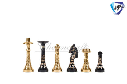 14" Solid Brass Metal Classic HUNGARIAN Hand carved Chess set- BLACK-GOLD Slim chess men Carving with velvet storage box Chess board set.