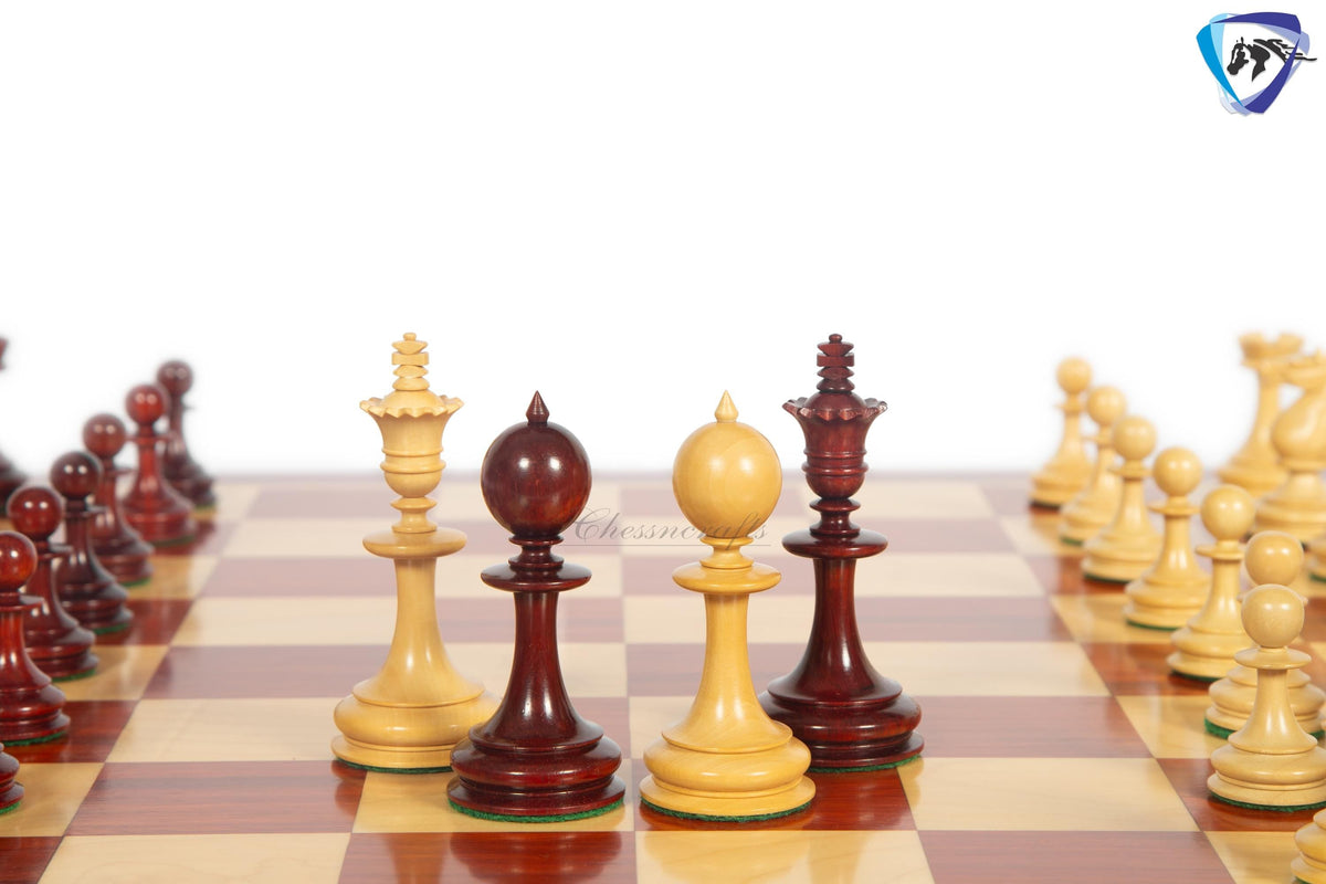 3.5" William Hallett 1860 London Reproduced Chess Pieces Set in Bud Rosewood + 19" Bud Rose wood chess board(51mm sq) + Leather Storage box
