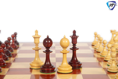 3.5" William Hallett 1860 London Reproduced Chess Pieces Set in Bud Rosewood + 19" Bud Rose wood chess board(51mm sq) + Leather Storage box