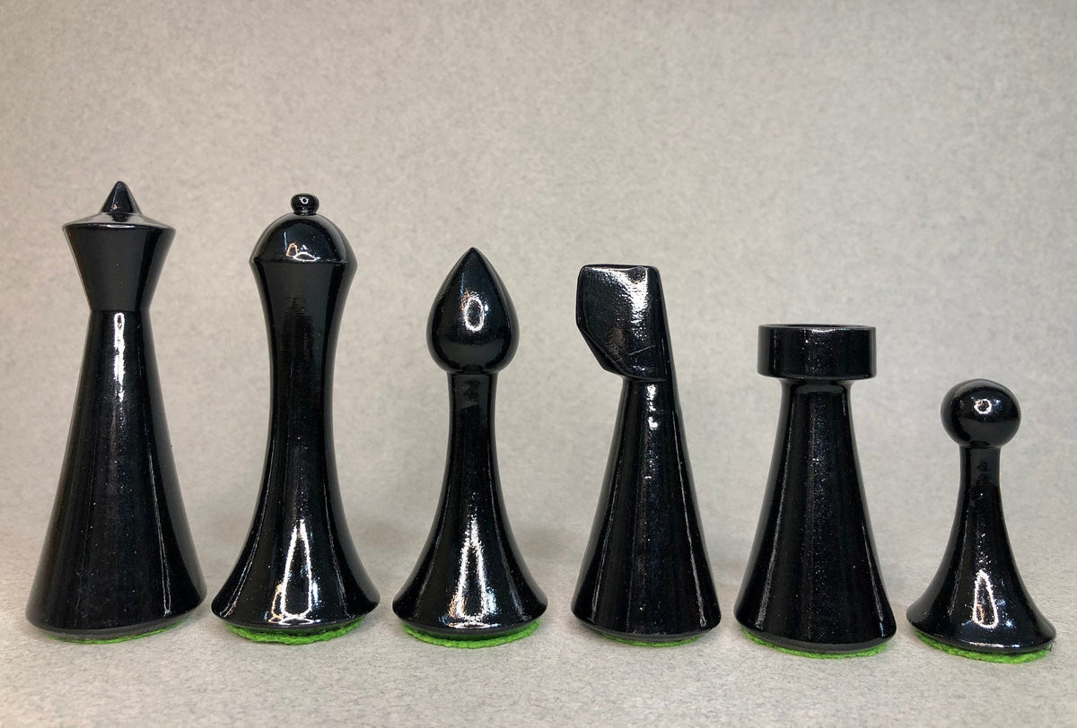 Reproduced Hermann Ohme Minimalist Modern Mid Century Chess Pieces in Red & Black Painted Boxwood-King 3.75"- Weighted chess coins