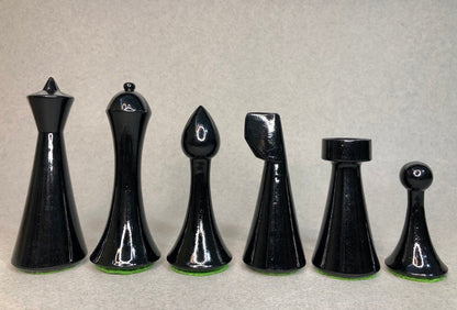 Reproduced Hermann Ohme Minimalist Modern Mid Century Chess Pieces in Red & Black Painted Boxwood-King 3.75"- Weighted chess coins