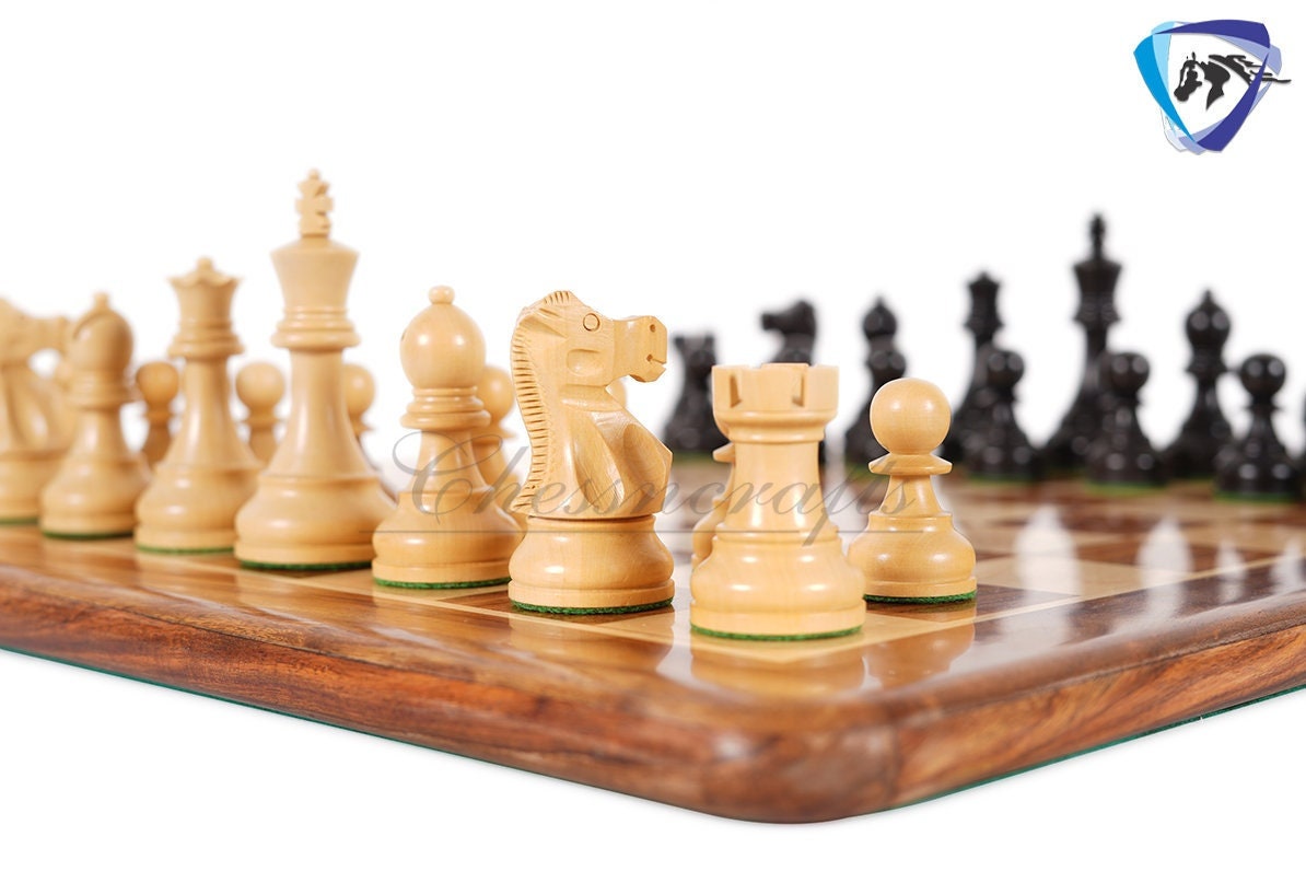 3.9" Reykjavik Staunton Chess pieces Set in Ebonized Boxwood- Weighted - 1972 Bobby Fischer Spassky championship chess 19" CHESS BOARD & BOX COMBO(optional)