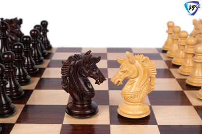 4.5" Luxury Staunton Rosewood & Boxwood Chess pieces Set- Alexander Luxury- Triple Weighted + 21" Rosewood Chess Board + Leather Storage Box