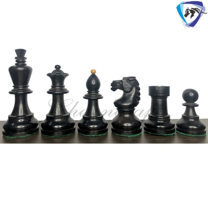 Reproduced Vintage 1950's Circa Bohemia Staunton Series German Chess Set in Ebonized Boxwood & Natural Boxwood - 3.89" King