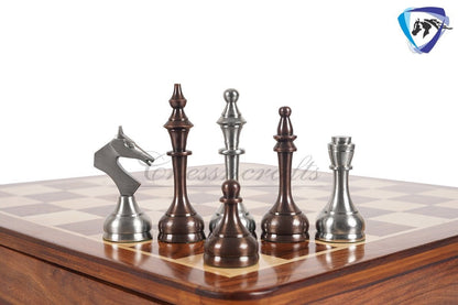 Brass Chess pieces set Modern classic Series SILVER & COPPER ANTIQUE polish King: 3.9" Solid Brass Chess pieces | Chess Gift for Him