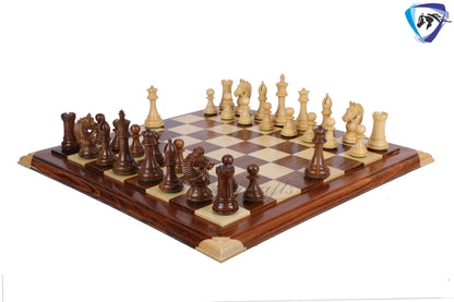 4.1" Staunton Golden Rosewood Chess pieces set- EXCALIBUR- Sheeshamwood & boxwood + 21" Luxury Golden Rosewood chess board + Storage Box