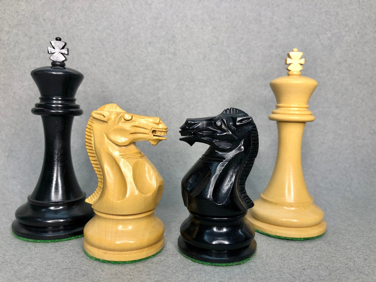 4.1" Staunton Chess Pieces Set Ebony wood - ENGLISH CLUB SERIES  Weighted +19" Ebony wood Chess Board + Storage Box