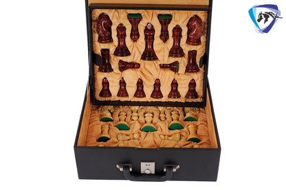 4.5" Luxury Staunton Chess Pieces Set in Bud Rose wood & Boxwood- WELLINGTON + 21" Bud Rosewood Chess Board + Leatherette Storage Box