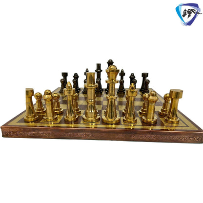 14" Brass Chess set- THE BULLET SERIES chess men Carved with velvet storage box - Vintage antique set- Brass Chess board set | Gift for him.