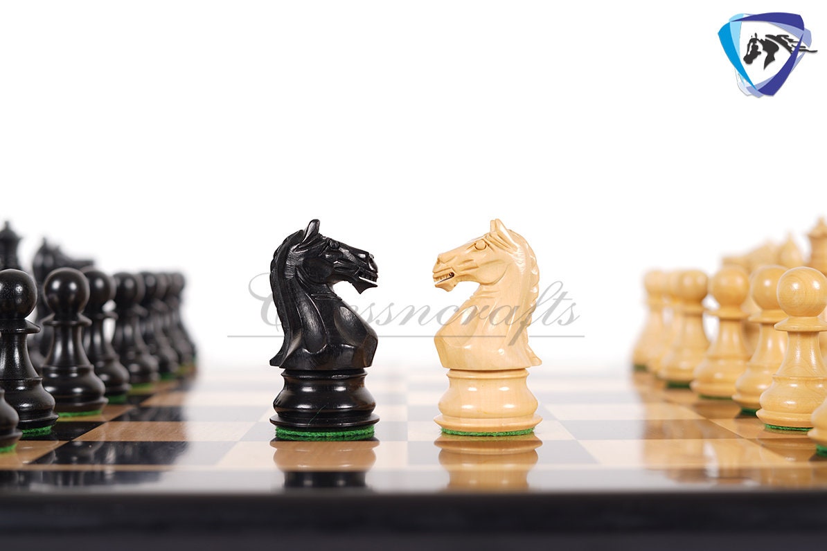 4" Staunton Ebonywood Chess pieces Set-Fierce Knight-Weighted-2 Extra queens- 19" Ebony wood Chess Board + Leather Storage Box COMBO