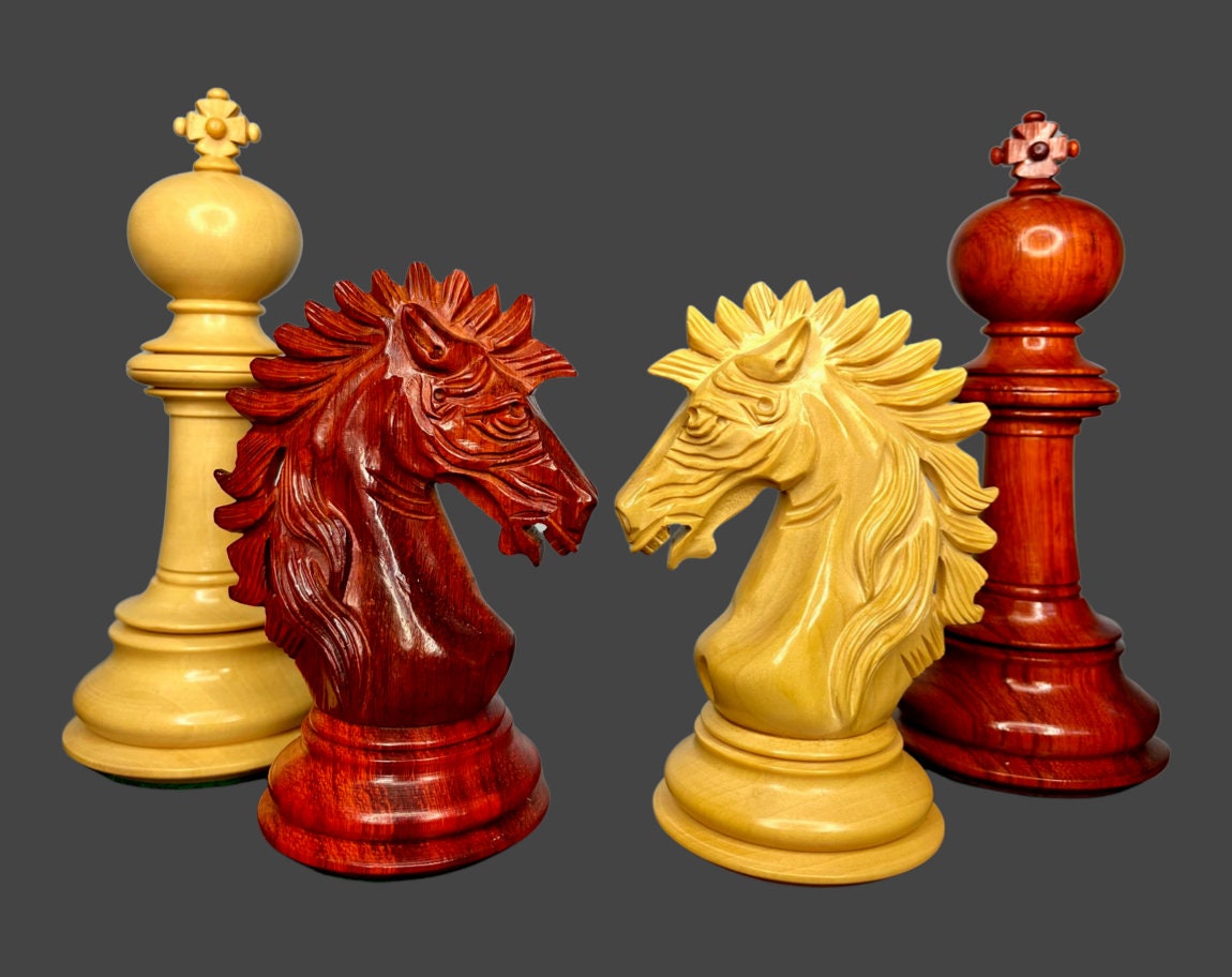 4.5" Staunton Bud Rosewood Chess pieces Set- VICTORIA CROSS - Triple Weighted + 21" Bud Rosewood Chess Board  + Leatherette storage Box.