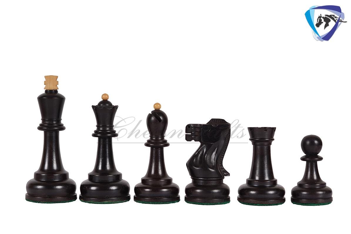 3.75" Chess Pieces Set Soviet Grandmaster Supreme Ebonized Boxwood - Weighted-Chess pieces only(34pc) Handmade chess set