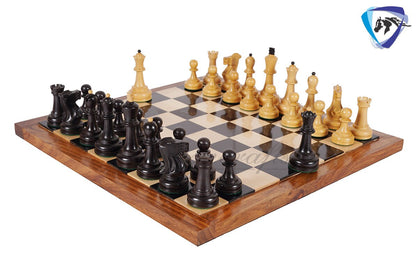 COMBO 3.75" Chess Pieces Set Soviet Grandmaster Supreme  Ebonised Boxwood + 16"(SQ:45mm) Ebonywood Chess Board - Chess Board Set