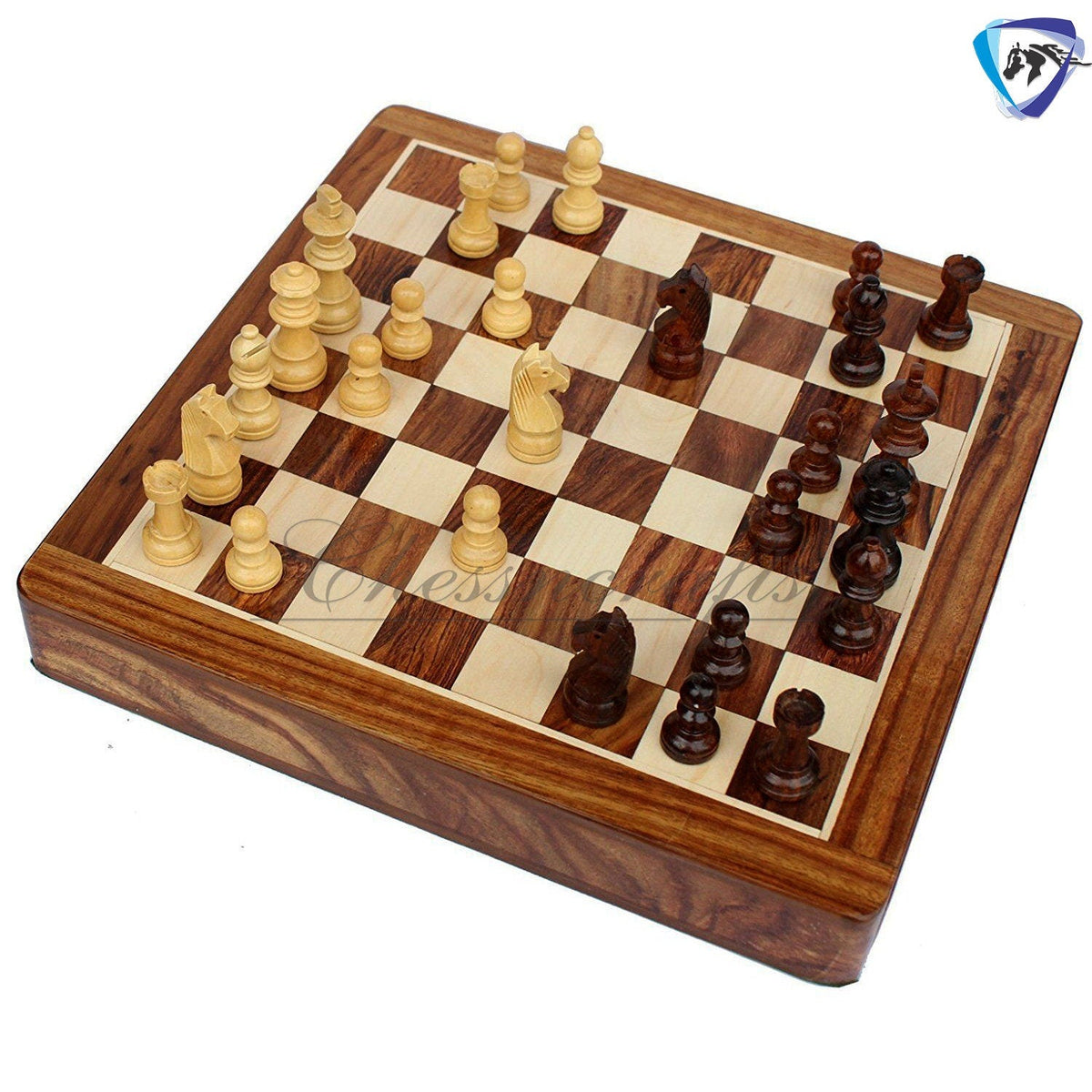 Wooden Magnetic Travel chess board game set flat w/ Drawer Golden Rosewood Hand crafted with Staunton Chess men + storage + Personalisation