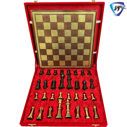 14" Brass Chess set- THE BULLET SERIES chess men Carved with velvet storage box - Vintage antique set- Brass Chess board set | Gift for him.