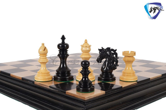4.4" Staunton Ebony wood & Boxwood Luxury Chess pieces Set- KENNEDY-JFK - Triple Weighted 2 Extra queens