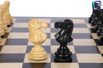 4" Ebonywood Staunton Chess pieces Set- Empire Series Weighted + 19" Ebonywood chess board(51mm) + Leather Storage box for chess men.