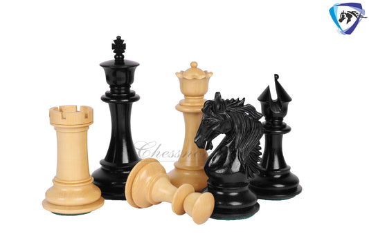 4.5" Luxury Staunton Chess pieces Set in Ebonywood & Boxwood - STALLION SERIES - Triple Weighted- 2 Extra queens