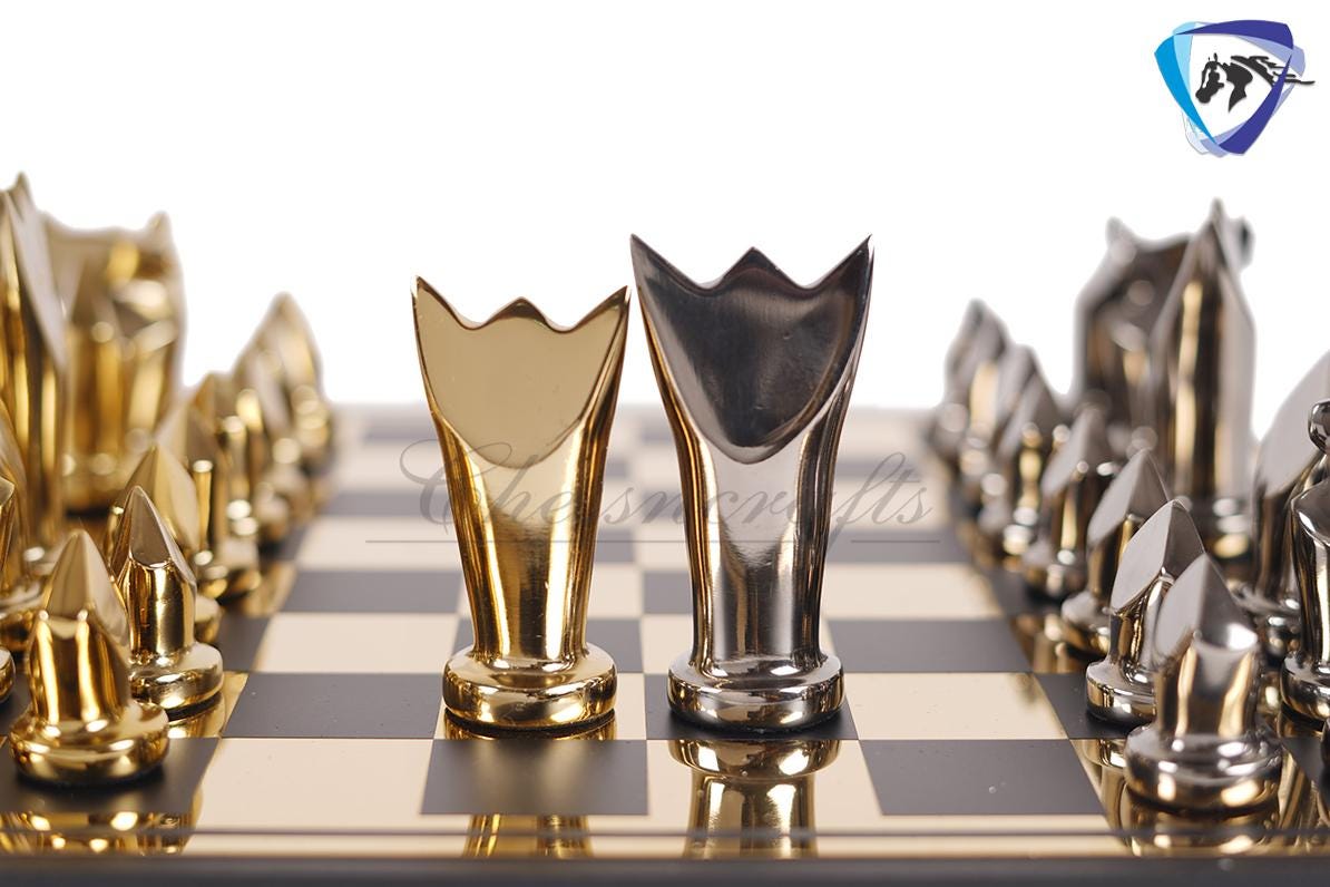 14" Metal chess Board Set Black & Gold EGYPTION GOLD FLOWER Unique design Chess gifting-Luxury Metal chess set