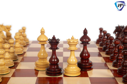 4.5" Staunton Bud Rosewood Chess pieces Set- WILD STALLION + 21" Bud Rosewood Chess Board STEPS Border  + Leatherette storage Box.