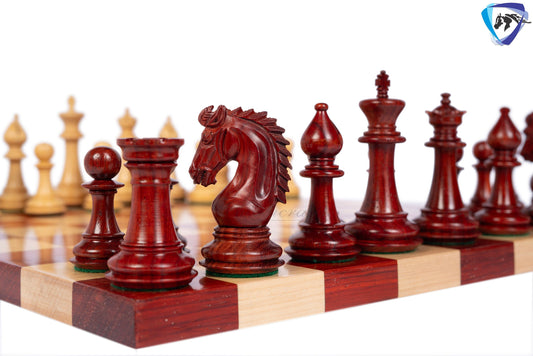 3.75" Staunton Bud Rosewood Chess pieces Set- THE ADVENT series + 50mm Borderless solid Budrosewood chess board + Leather storage box