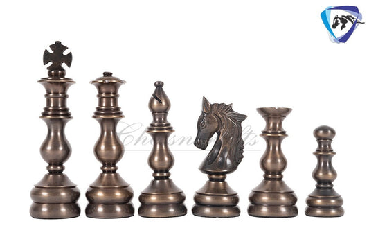 5" Brass Metal Chess Set Designer Spartan Collection - Gold & Antique Polish Brass Chess Pieces + 23" Rosewood(dark grain) Chess Board Combo