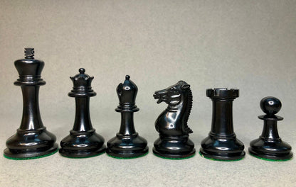 1854 Reproduction Walter Grimshaw Circa 3.5" Staunton Chess Pieces Set in Antiqued Boxwood & Ebony wood- Weighted Extra queens + Storage.