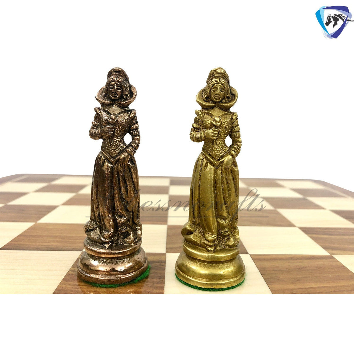Indian Brass Metal Chess Pieces Set Antique Vintage Figures Chess set + 21" Rosewood Chess Board set