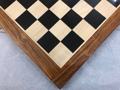 IMPERFECT 21" and 23" Ebony wood & Maple wood flat chess board 60mm square Rosewood border Handcrafted big size chess board. SQ: 55mm and 60mm (Copy)