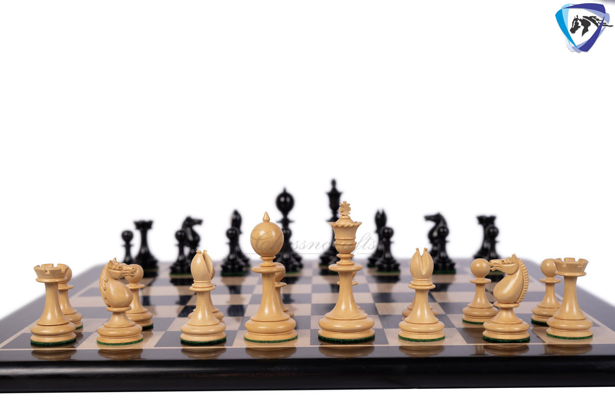 3.5" William Hallett 1860 London Reproduced Chess Pieces Set in Ebony Wood + 19" Ebonywood chess board(51mm sq) + Leatheret Storage box