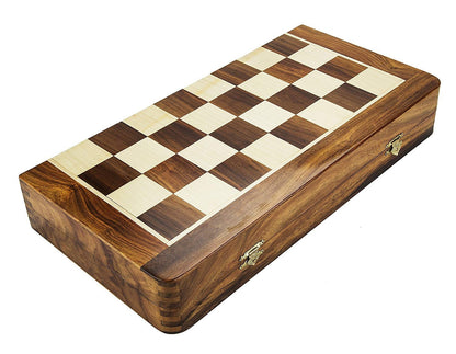 16" Folding Wooden Magnetic Travel chess board game set with Staunton chess pieces Sheeshamwood /Golden Rosewood