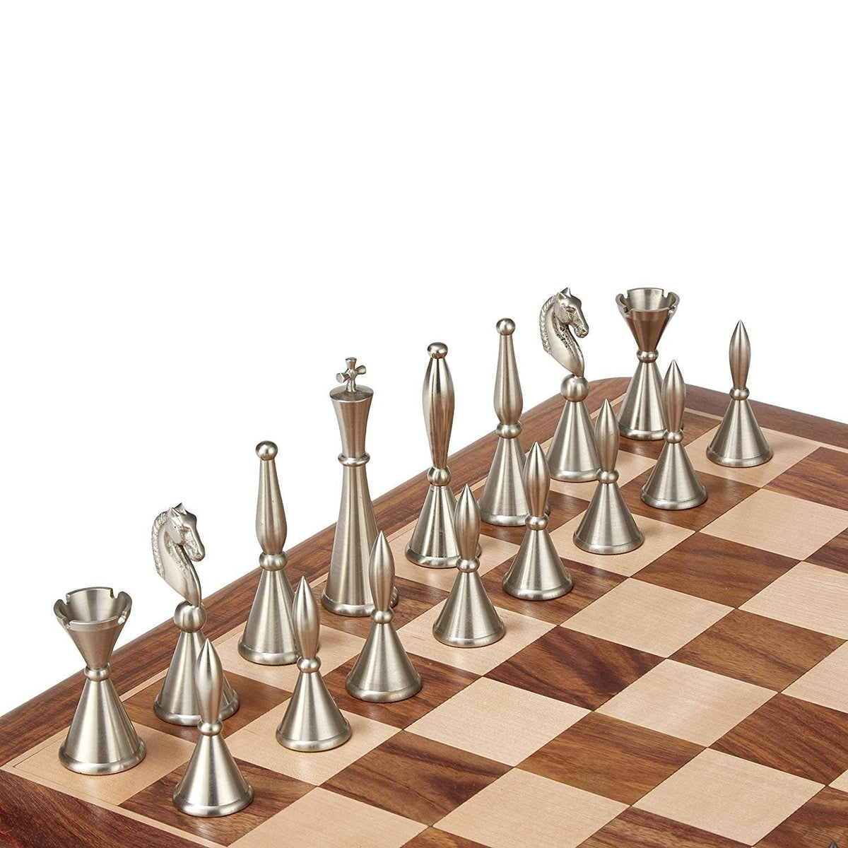 Solid Brass Chess pieces set French Silver copper King: 4.25" & Rose wood folding chess board-16" x 16" with chess pieces storage.