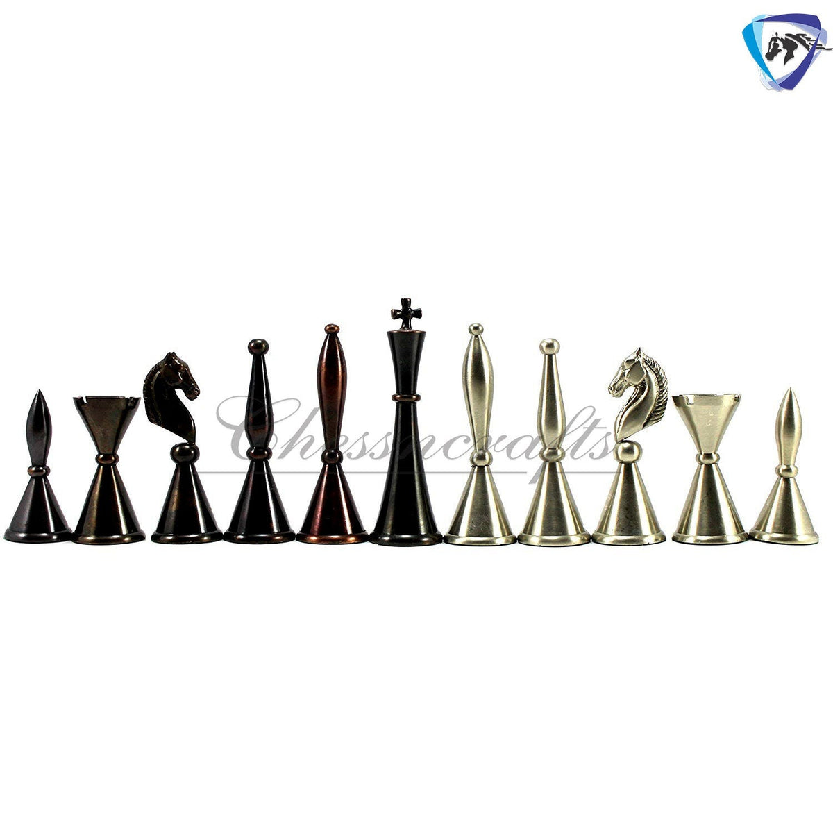 Solid Brass Chess pieces set French Silver copper King: 4.25" & Rose wood folding chess board-16" x 16" with chess pieces storage.