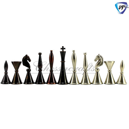 Solid Brass Chess pieces set French Silver copper King: 4.25" & Rose wood folding chess board-16" x 16" with chess pieces storage.