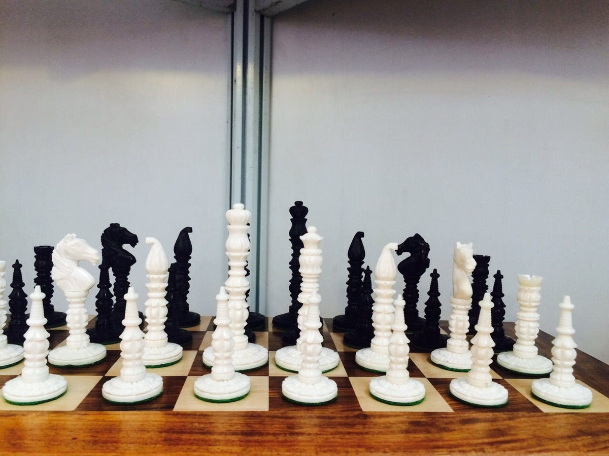 Camel bone chess set pieces handmade hand carved slim floral unique collector vintage chess pieces