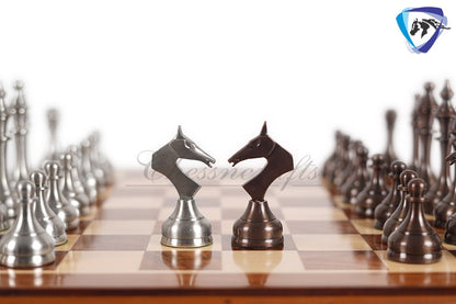 Brass Chess pieces set Modern classic Series SILVER & COPPER ANTIQUE polish King: 3.9" Solid Brass Chess pieces | Chess Gift for Him